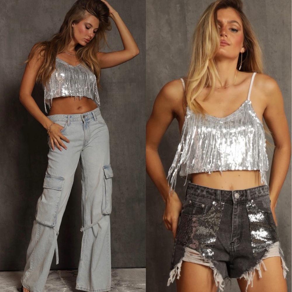 Sasha Fringe Sequin Top